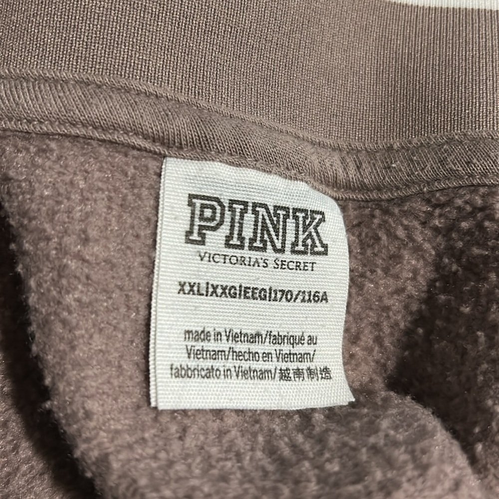 Pink v neckline cropped sweatshirt in mauve brown fleece long sleeves Sz xxl - Picture 2 of 8